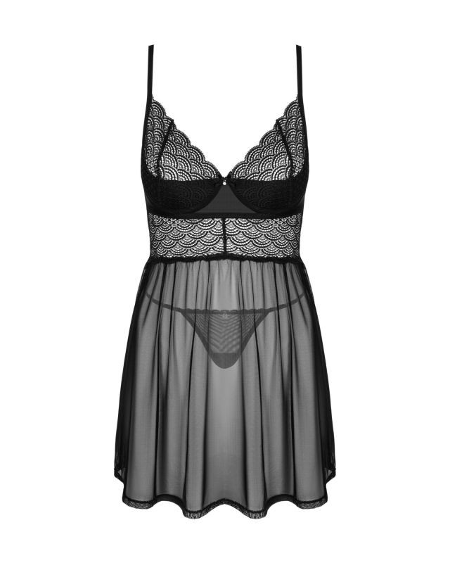 Эротический комплект Obsessive Chemeris babydoll & thong XS/S, пеньюар и стринги