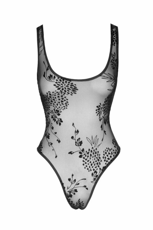 (SALE) Боди Noir Handmade F242 Tulle body with patterned flock embroidery - L