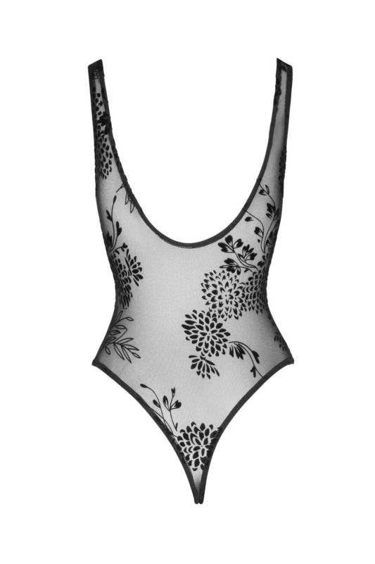 (SALE) Боди Noir Handmade F242 Tulle body with patterned flock embroidery - L