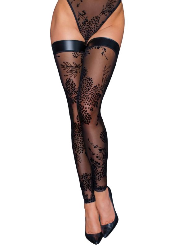 (SALE) Чулки Noir Handmade F243 Tulle stockings with patterned flock embroidery - M