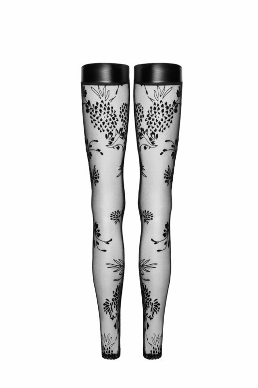 Чулки Noir Handmade F243 Tulle stockings with patterned flock embroidery - 3XL
