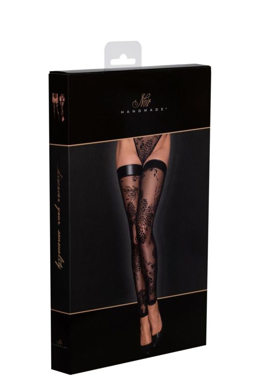 Чулки Noir Handmade F243 Tulle stockings with patterned flock embroidery - 3XL