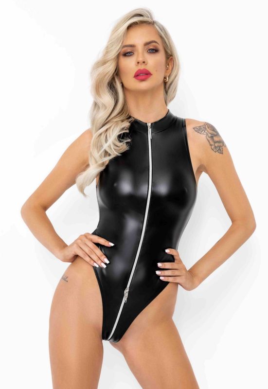 (SALE) Боди Noir Handmade F294 Powerwetlook bodysuit with front zipper - M