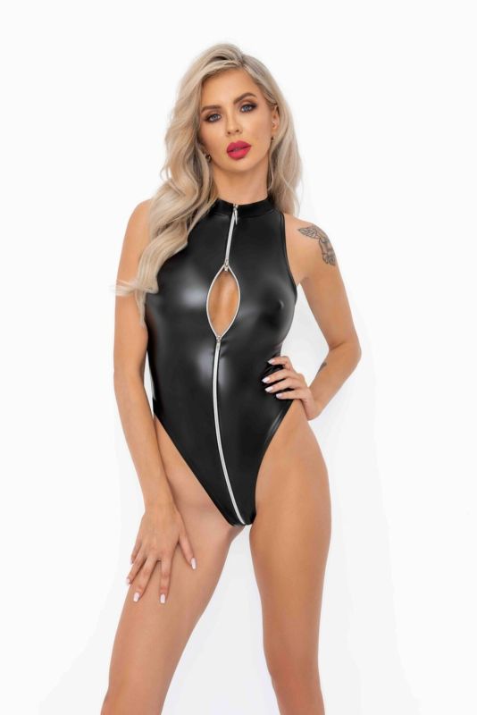 (SALE) Боди Noir Handmade F294 Powerwetlook bodysuit with front zipper - L