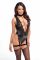Боди Noir Handmade F297 Libido Deep-V bodysuit with collar, pearl chain and garter - L