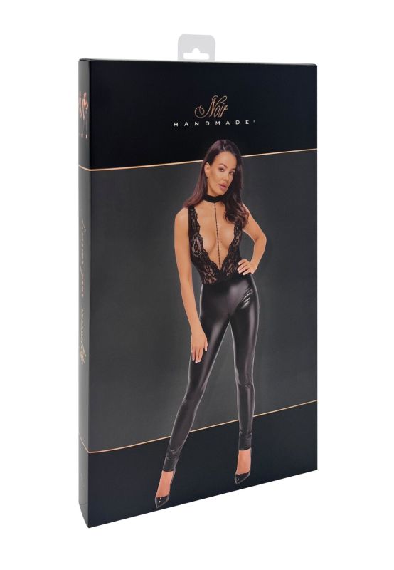 Комбинезон Noir Handmade F298 Libido Deep-V catsuit with collar and pearl chain - XL