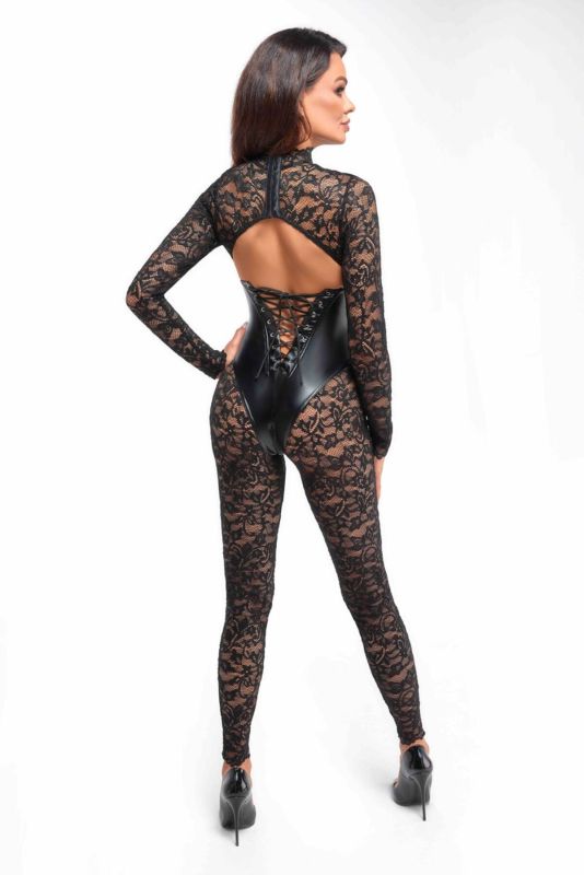 Комбинезон Noir Handmade F299 Enigma lace catsuit with underbust bodice - L