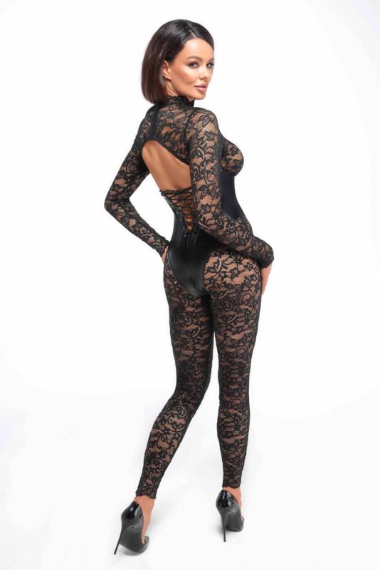 Комбинезон Noir Handmade F299 Enigma lace catsuit with underbust bodice - XL