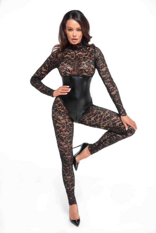 Комбинезон Noir Handmade F299 Enigma lace catsuit with underbust bodice - 3XL