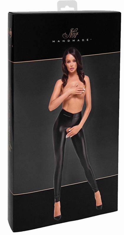 Лeггинсы Noir Handmade F304 Taboo wetlook leggings with open crotch and bum - M