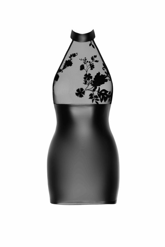 Платье Noir Handmade F311 Eros mini halter dress of flocked mesh and wetlook - XL