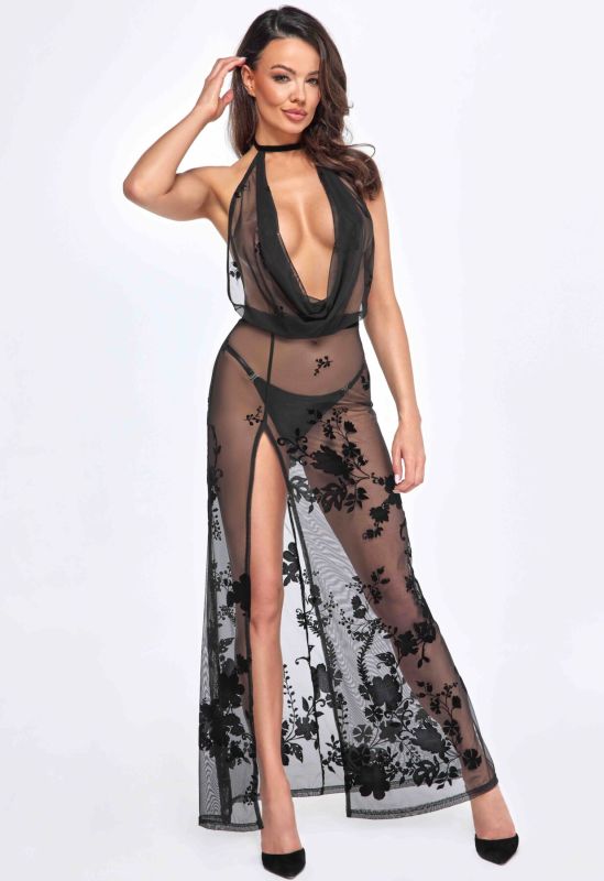 Платье Noir Handmade F312 Divinity long flocked mesh dress with open back - L