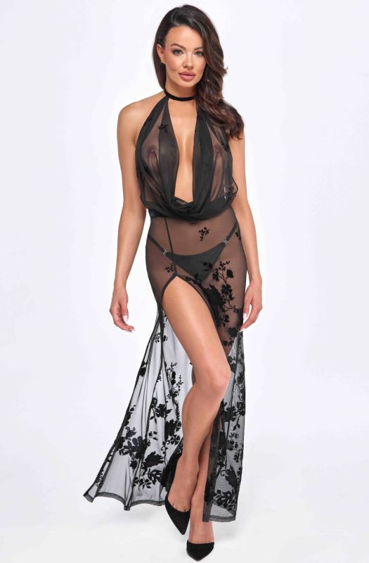 Платье Noir Handmade F312 Divinity long flocked mesh dress with open back - XL