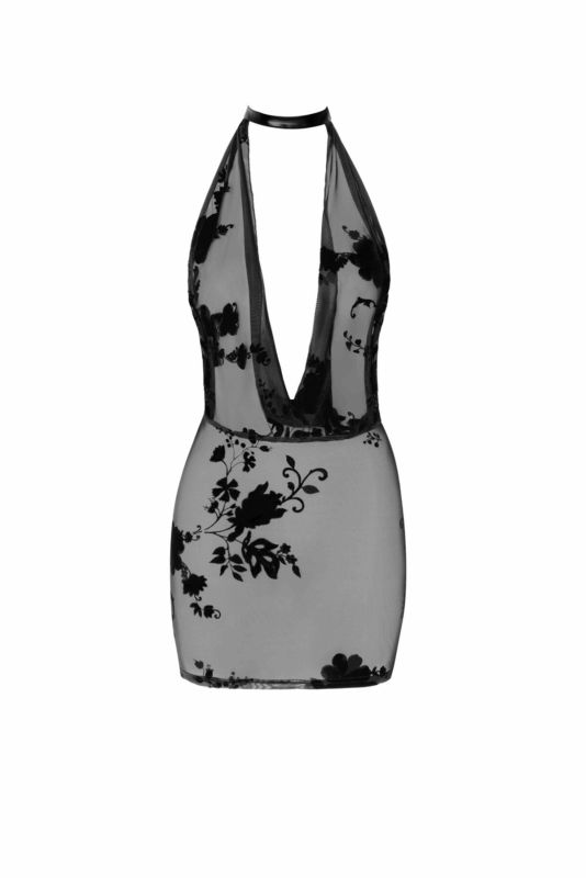 Платье Noir Handmade F313 Mythos mini flocked mesh dress with jewelry rhinestone chain - L