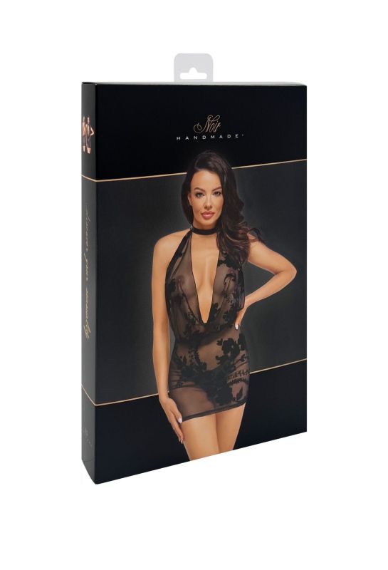 Платье Noir Handmade F313 Mythos mini flocked mesh dress with jewelry rhinestone chain - XXL