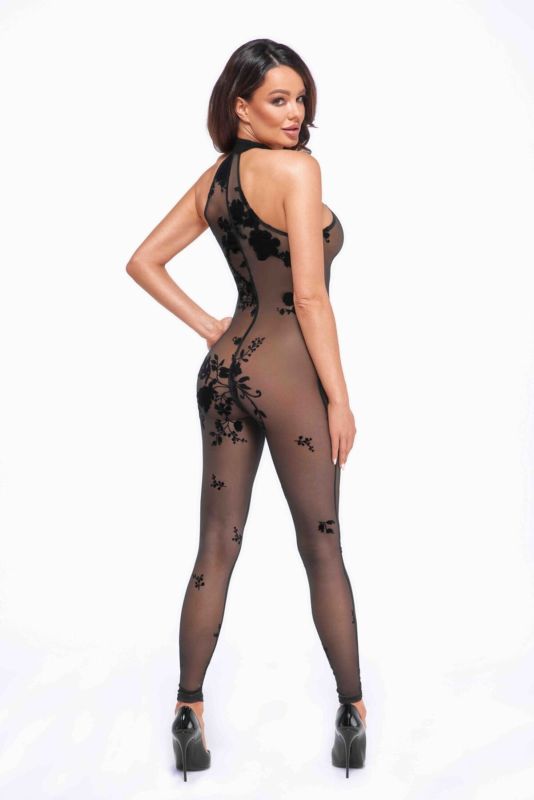 Бодистокинг Noir Handmade F315 Ego flocked mesh halter catsuit - M