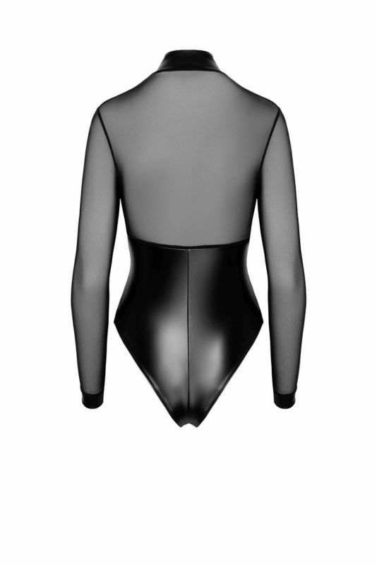 Боди Noir Handmade F321 Edge wetlook and mesh body with rings - M