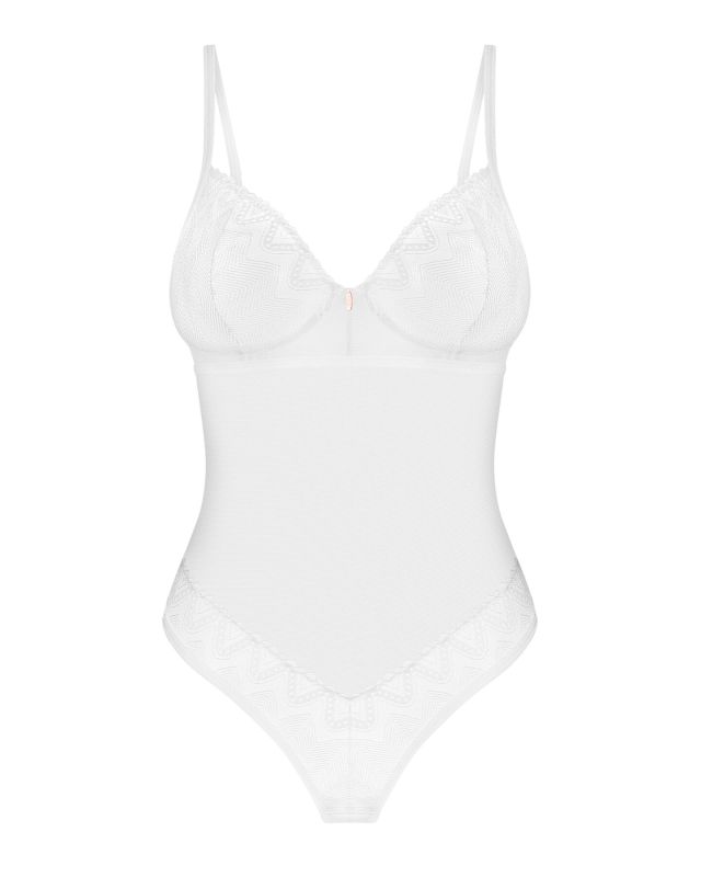Боди Obsessive Alissium Teddy White, M/L, лиф с мягкой чашкой, высокие вырезы для ног