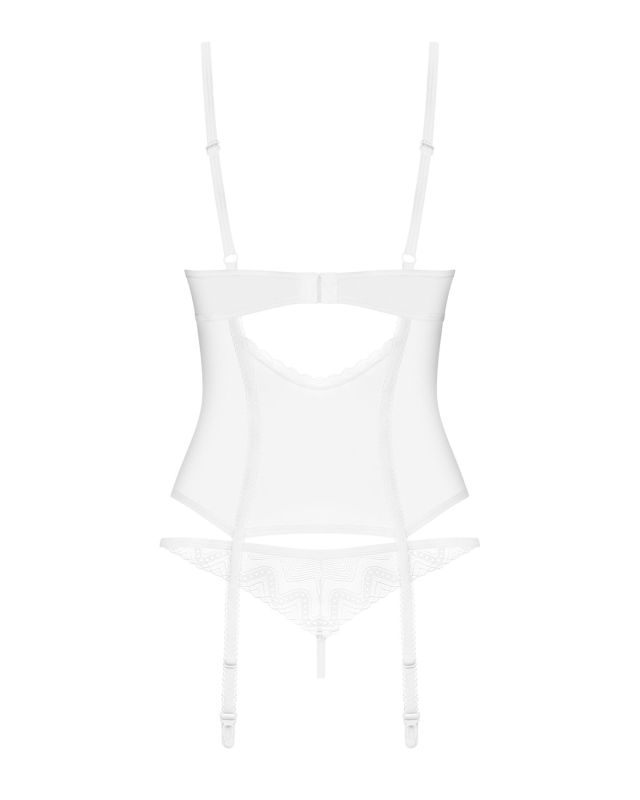 Корсет Obsessive Alissium corset & thong, XS/S, гибкие косточки, открытая спина, стринги в комплекте