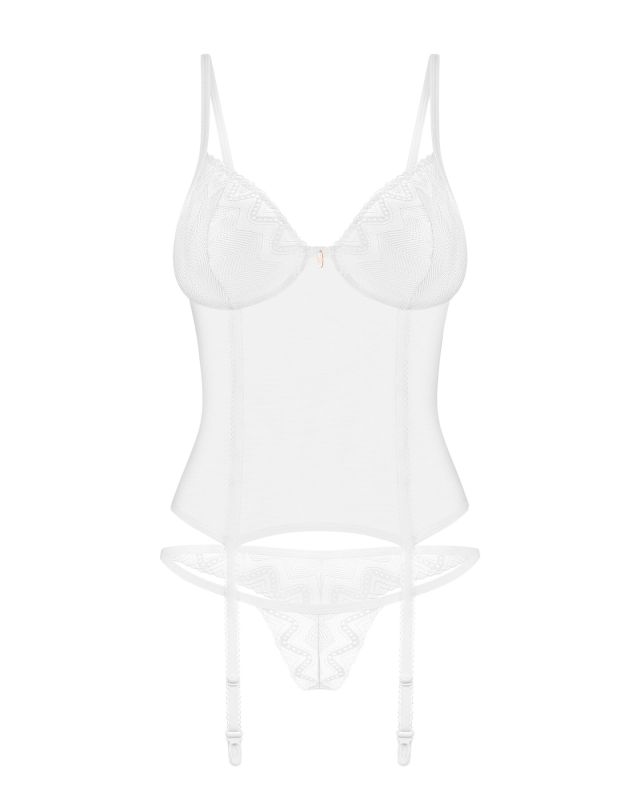Корсет Obsessive Alissium corset & thong, XL/2XL, гибкие косточки, открытая спина, стринги в комплек