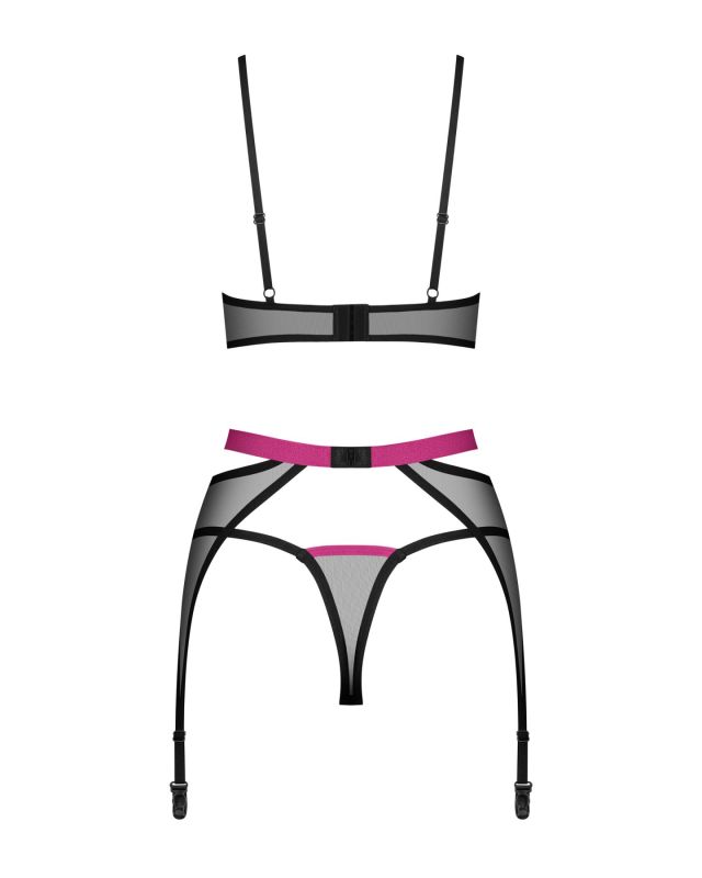 Комплект Obsessive Novenes 3-pcs set, XS/S, прозрачный лиф на косточках, стринги, пояс
