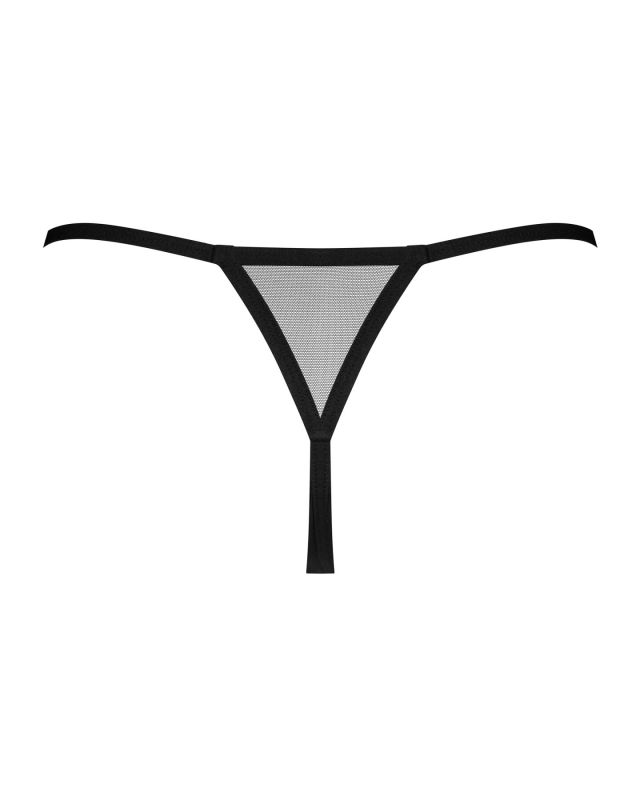 Трусики-стринги Obsessive Novenes crotchless thong, M/L, сетка, стрепы, украшение со стразами, откры