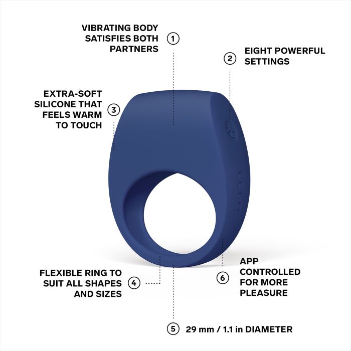 Эрекционное кольцо с вибрацией LELO Tor 3 Base Blue, управление со смартфона