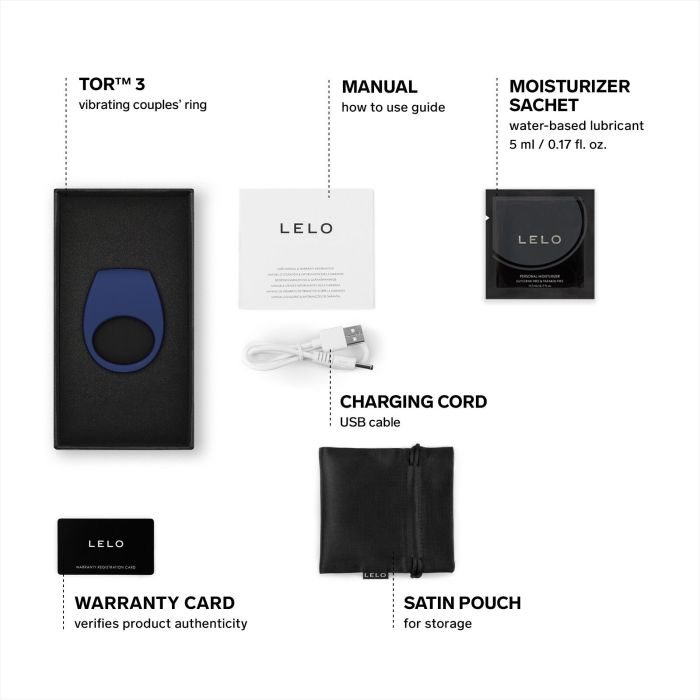 Эрекционное кольцо с вибрацией LELO Tor 3 Base Blue, управление со смартфона