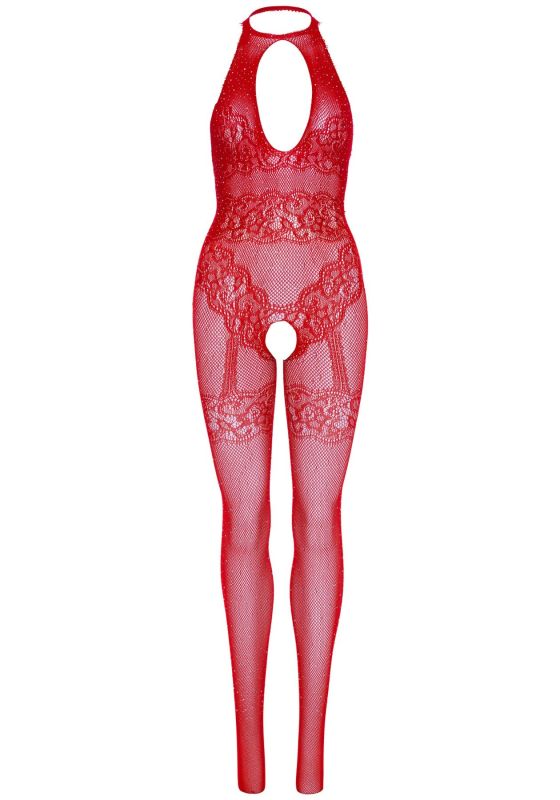 Бодистокинг Leg Avenue Rhinestone Lace and Net Bodystocking Red One Size