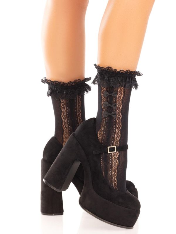 Носочки ажурные с рюшами Leg Avenue Mini Bow Lace Anklet Black