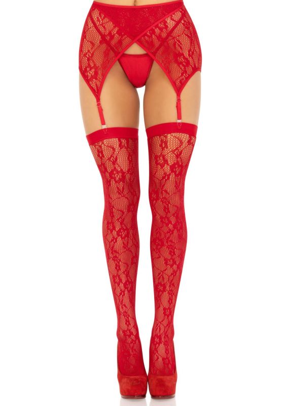 Чулки Leg Avenue Leg Avenue Lace thigh highs & garterbelt Red One Size