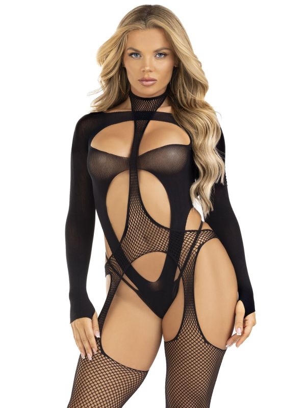 Бодистокинг Leg Avenue Bodystocking with cutout teddy Black One Size