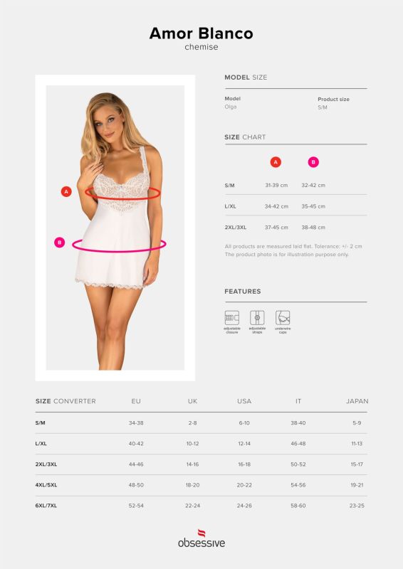(SALE) Сорочка Obsessive Amor Blanco underwire chemise & thong white S/M