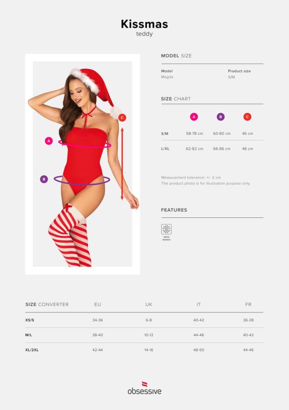 Боди Obsessive Kissmas teddy red S/M